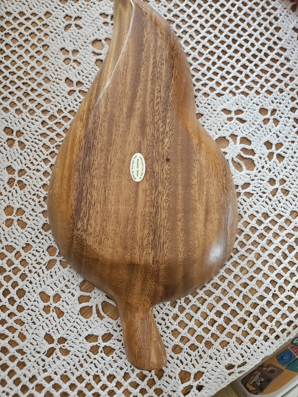 Vintage Handcrafted Wooden Double Serving Bowl - Brown